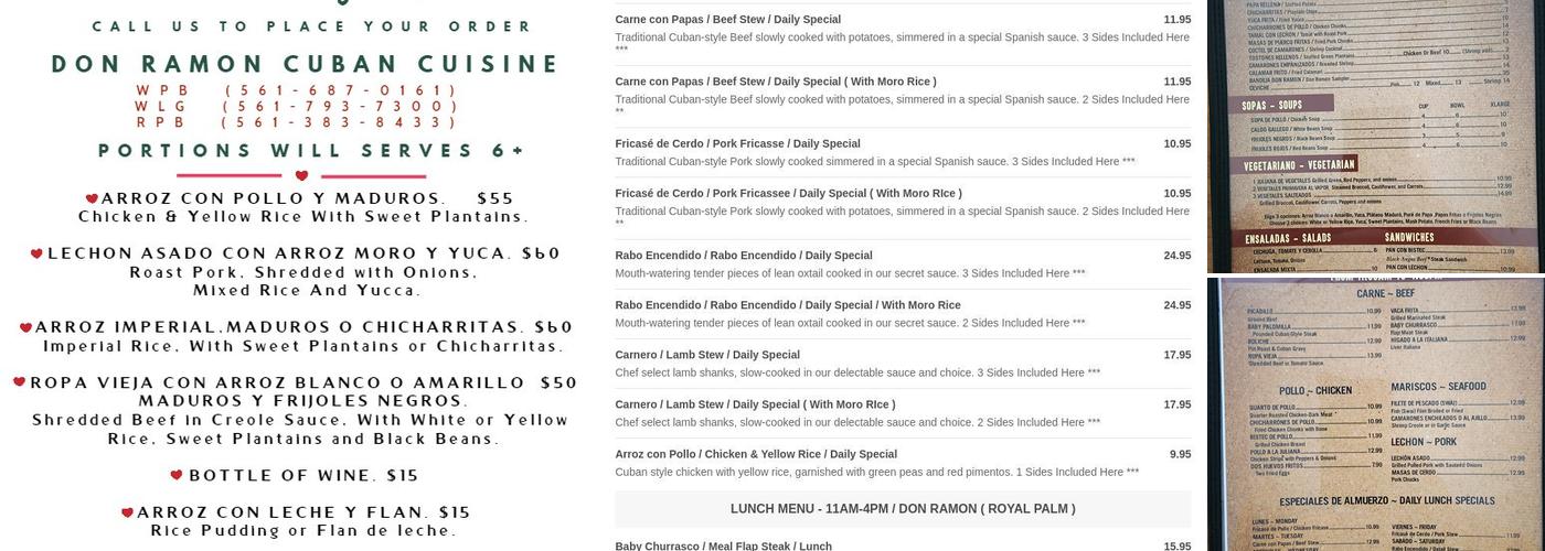 Don Ramon Cuban Cuisine Menu