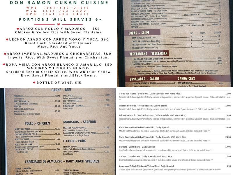 Don Ramon Cuban Cuisine Menu
