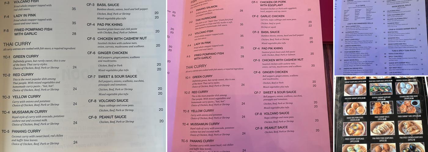 Moon Thai & Japanese Menu