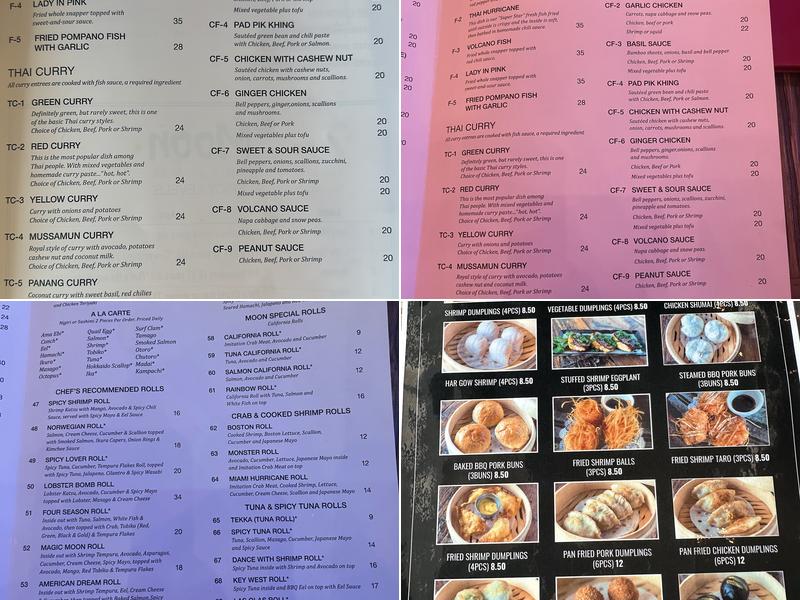 Moon Thai & Japanese Menu
