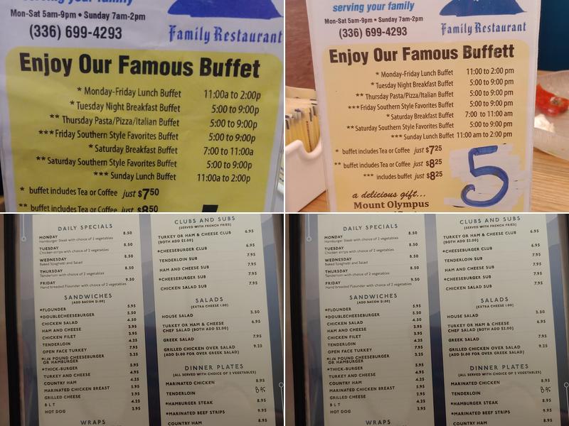 Mt Olympus Family Restaurant Menu