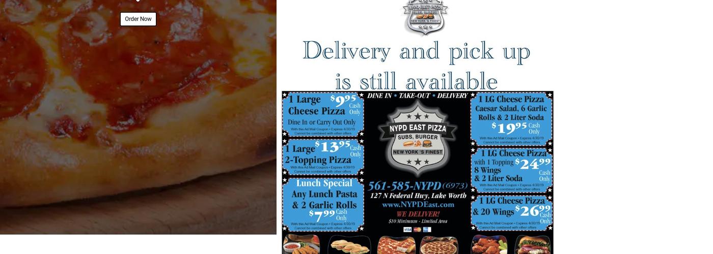 NYPD East Pizza Menu