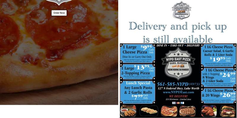 NYPD East Pizza Menu