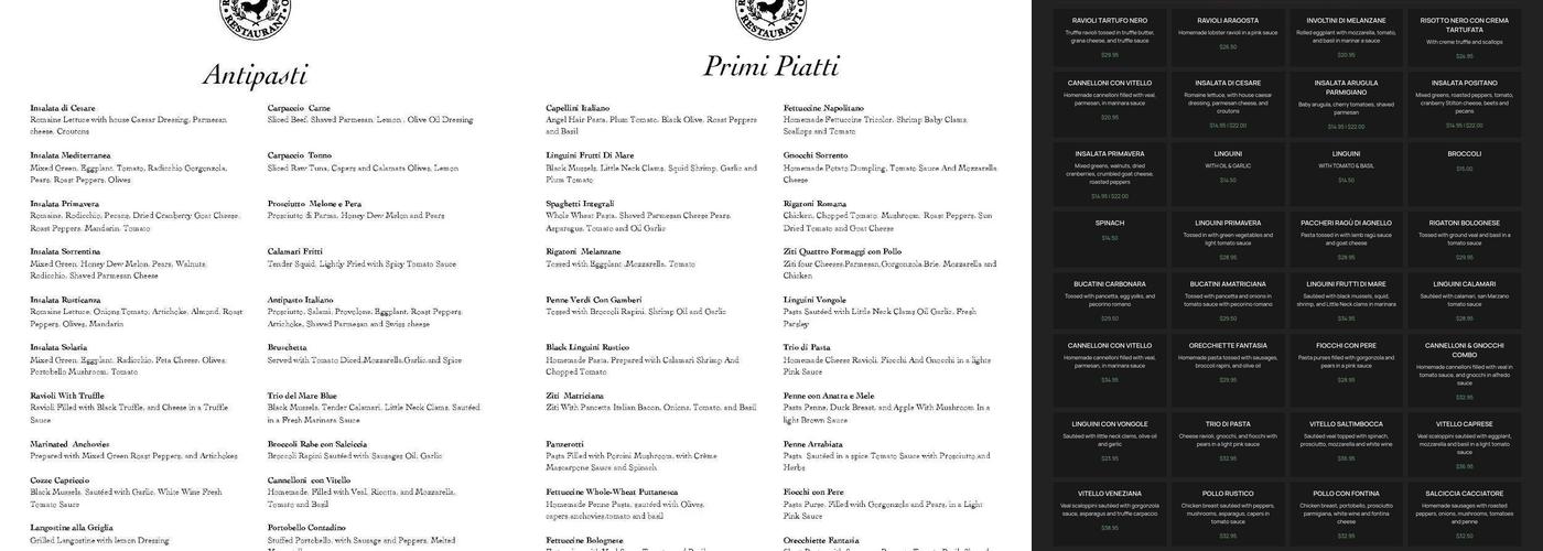 Rustico Italiano Ristorante Menu