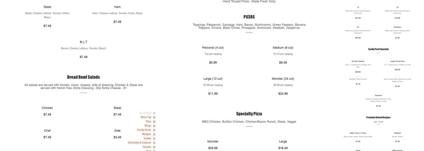 McBride's Pizza Shop Menu