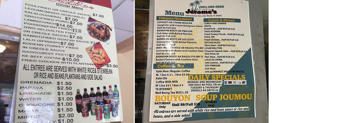 Jerome's Best Caribbean Food Menu
