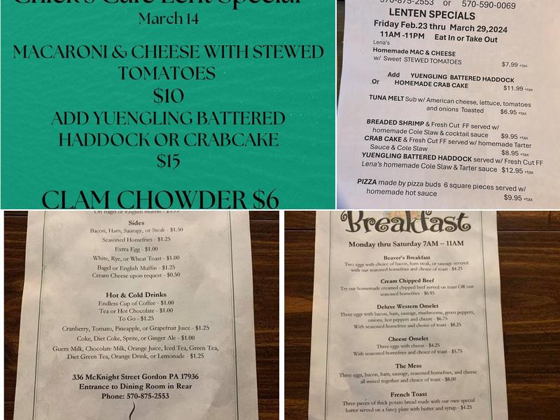 Chicks Cafe Menu
