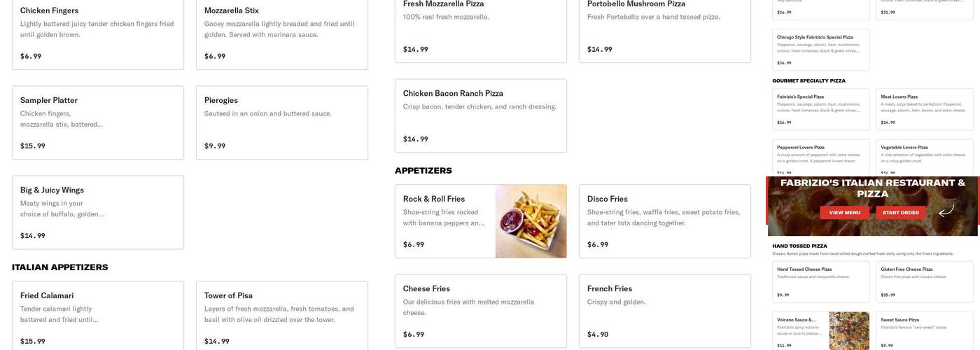 Fabrizio's Italian Restaurant Menu