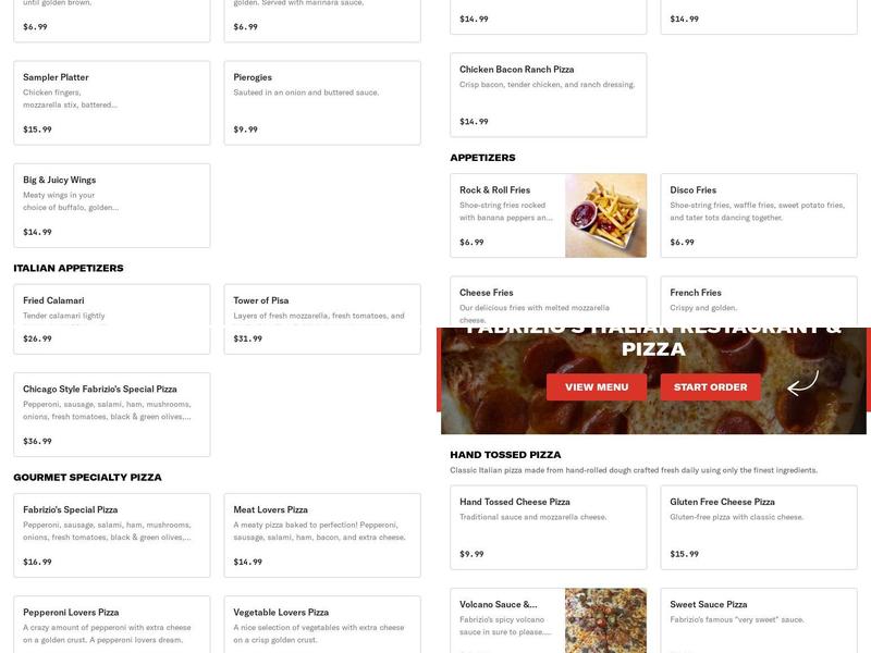 Fabrizio's Italian Restaurant Menu