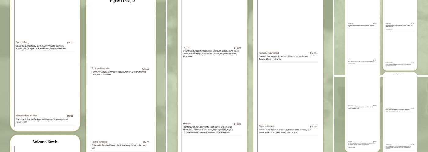 The Honu Restaurant and Tiki Bar Menu