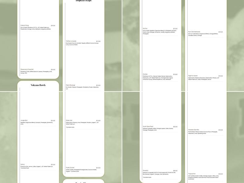 The Honu Restaurant and Tiki Bar Menu