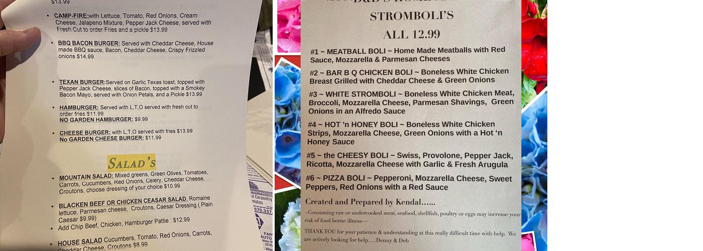 D & D Brew Works Menu