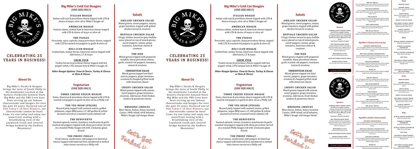 Forksville’s Big Mike’s Steaks & Hoagies Menu