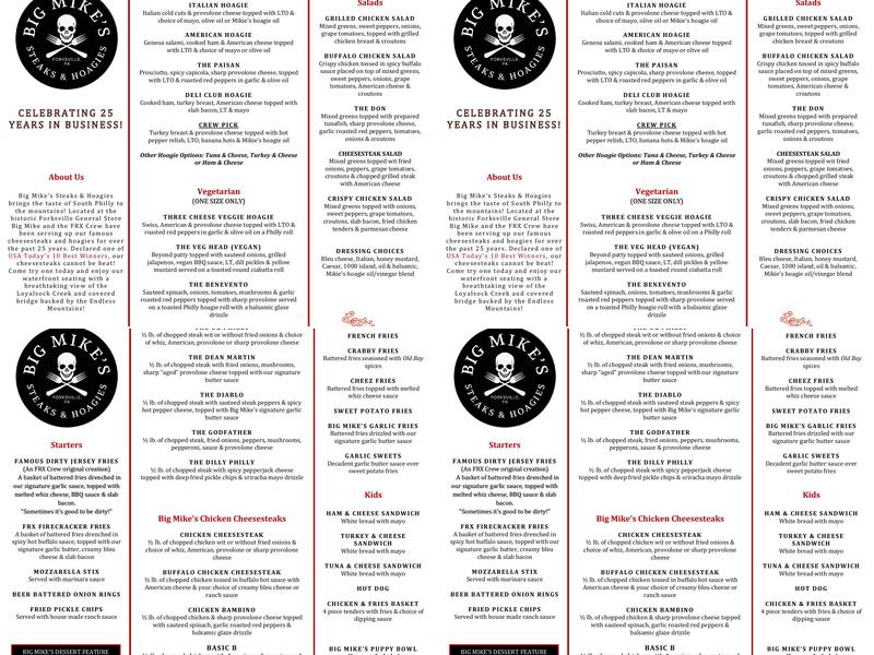 Forksville’s Big Mike’s Steaks & Hoagies Menu