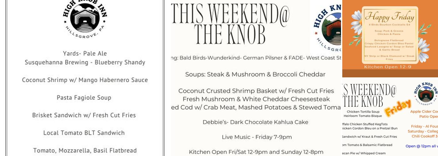 High Knob Inn Menu