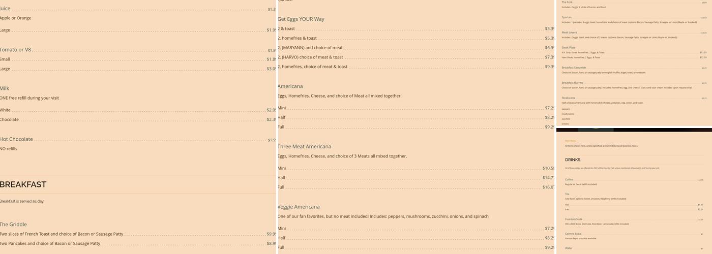 Country Fork Menu