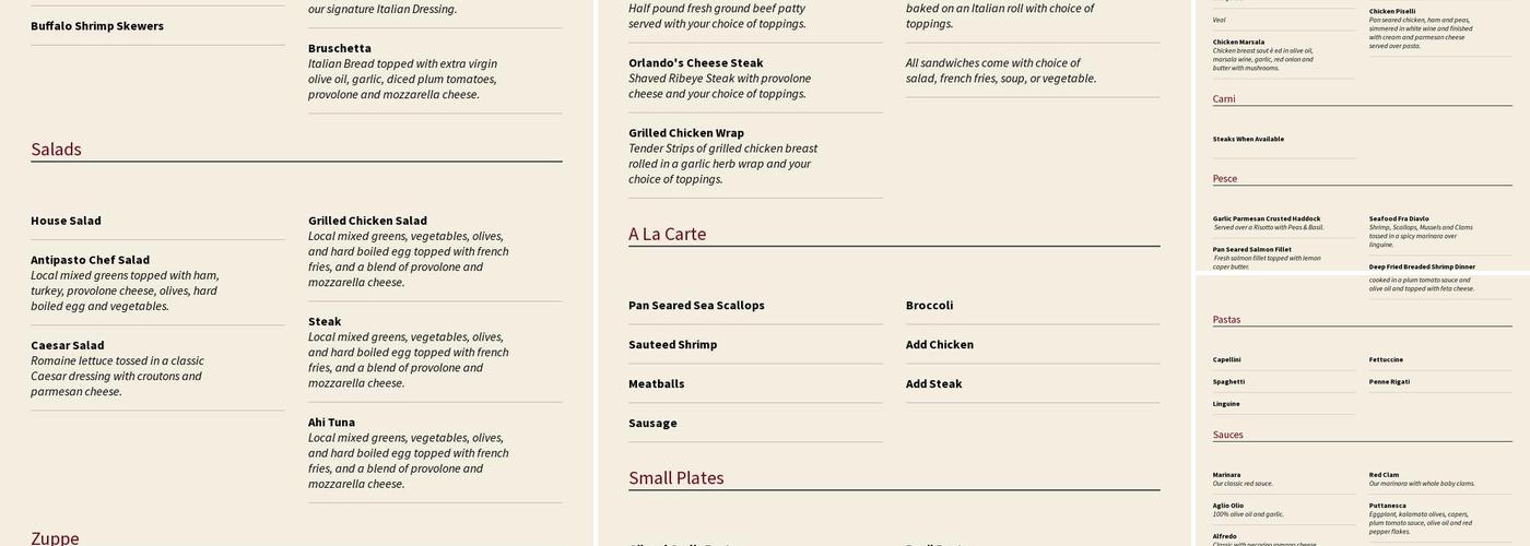 Orlando's Menu