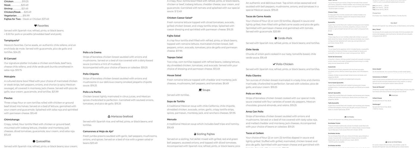 Ruben's Cocina Mexicana Menu