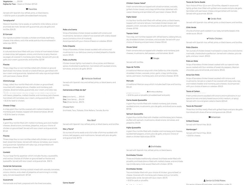 Ruben's Cocina Mexicana Menu