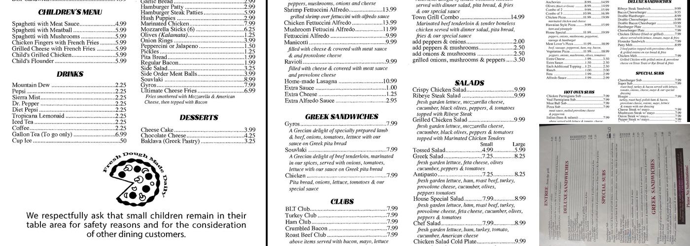 Town Grill & Pizza Menu