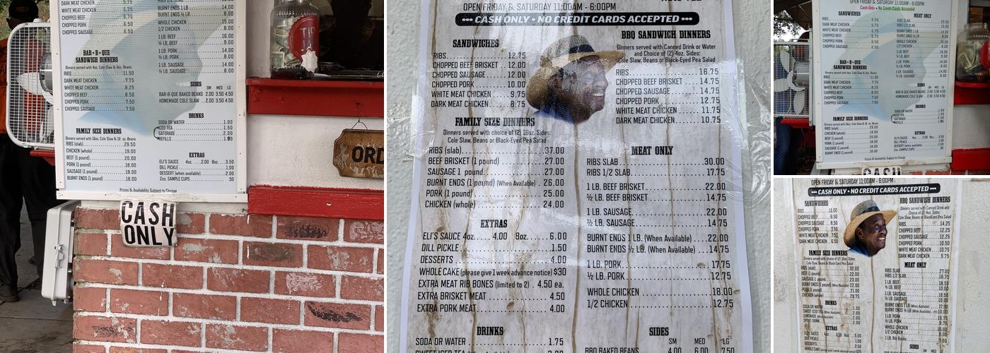 Eli's Bar-B-Que Menu