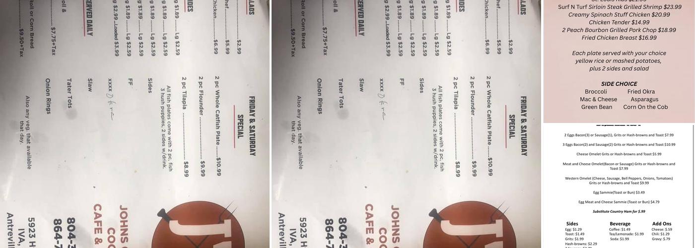 Johns Country Cooking Cafe Menu