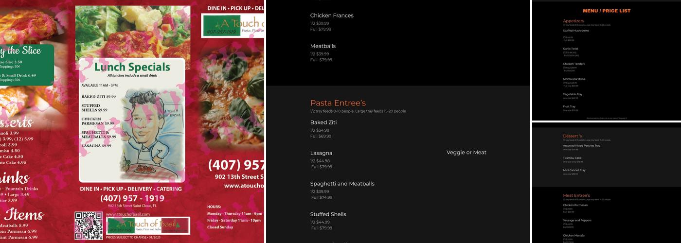 A Touch Of Basil Menu