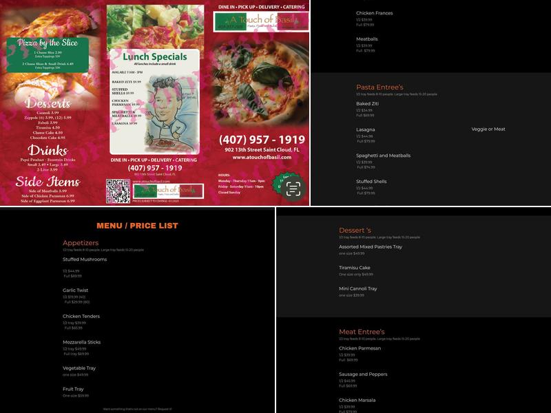 A Touch Of Basil Menu