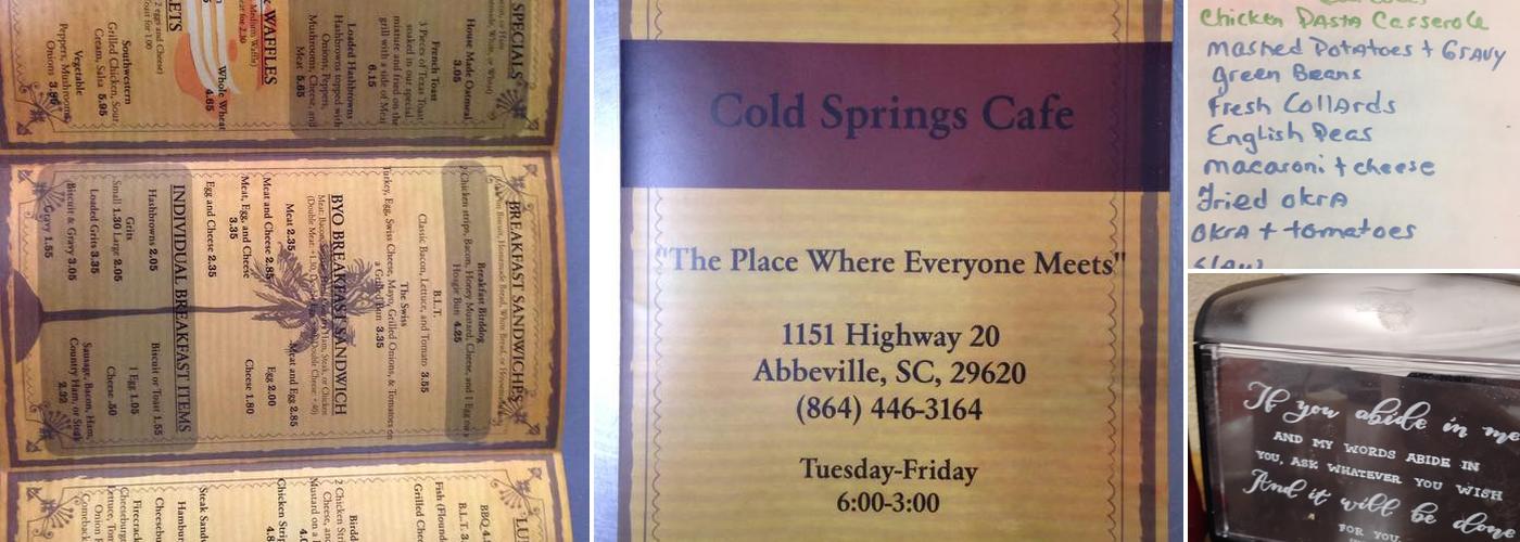 Cold Springs Cafe Menu
