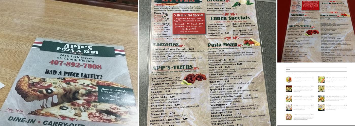 Apps Pizza Menu