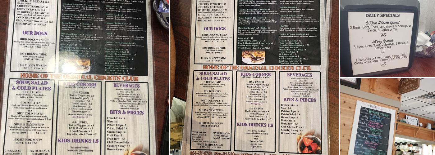 Grace's Restaurant - Anderson Menu