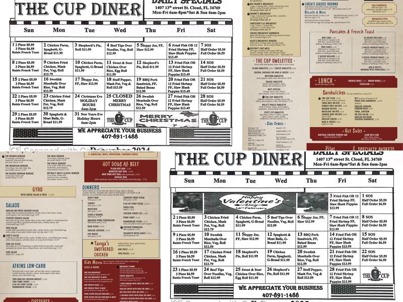 The Cup Diner Menu