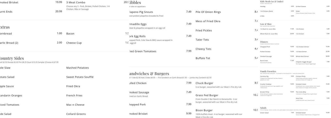 Meat n Fire Menu