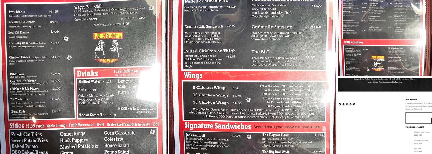 Jimmy Bear's BBQ Menu