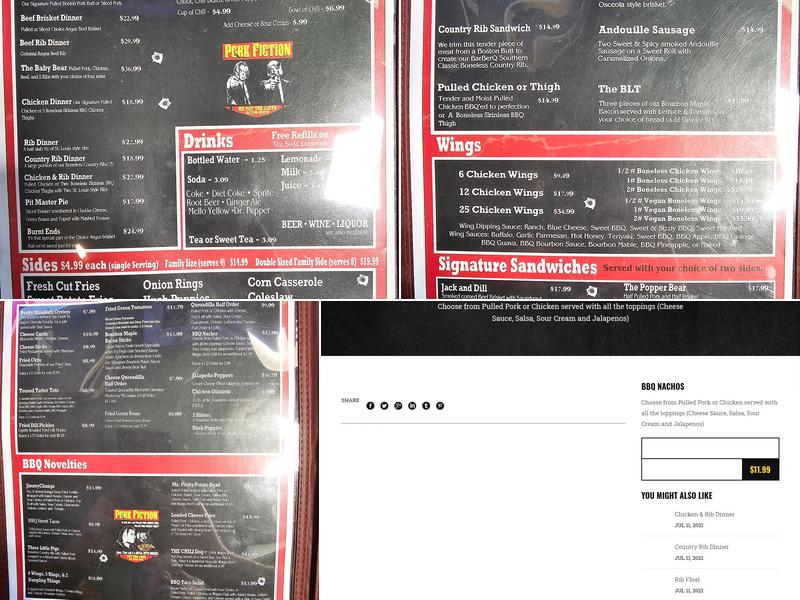 Jimmy Bear's BBQ Menu