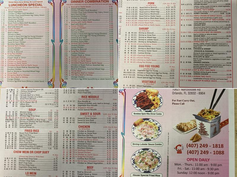 Plum Tree Chinese Cuisine Menu