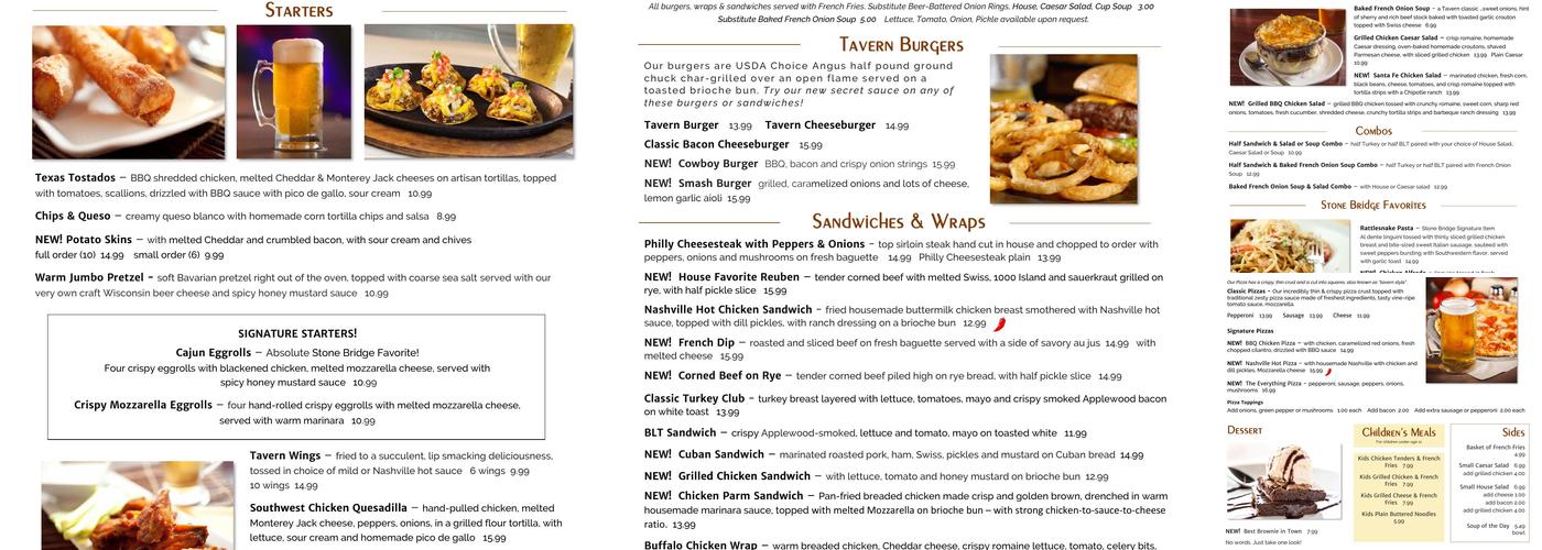 Stone Bridge Tavern Menu