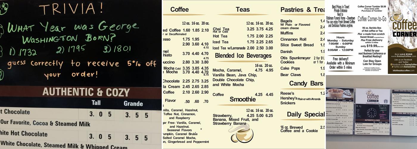 Coffee Corner Menu