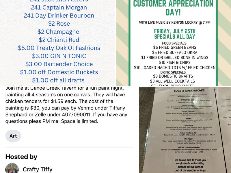 Canoe Creek Sports Tavern Menu