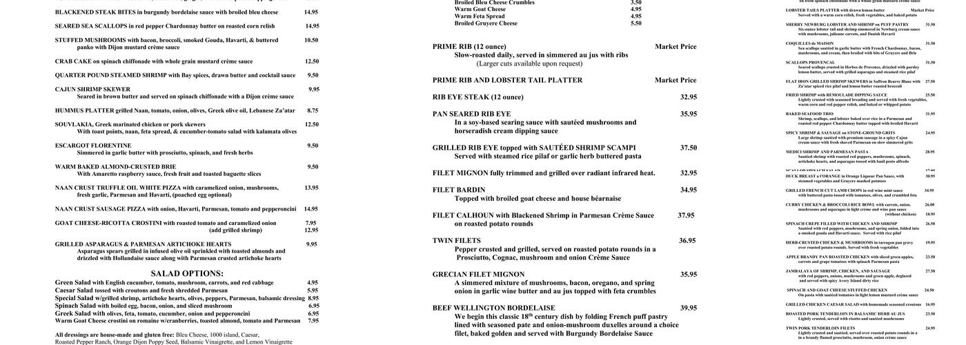 Calhoun Corners Restaurant Menu