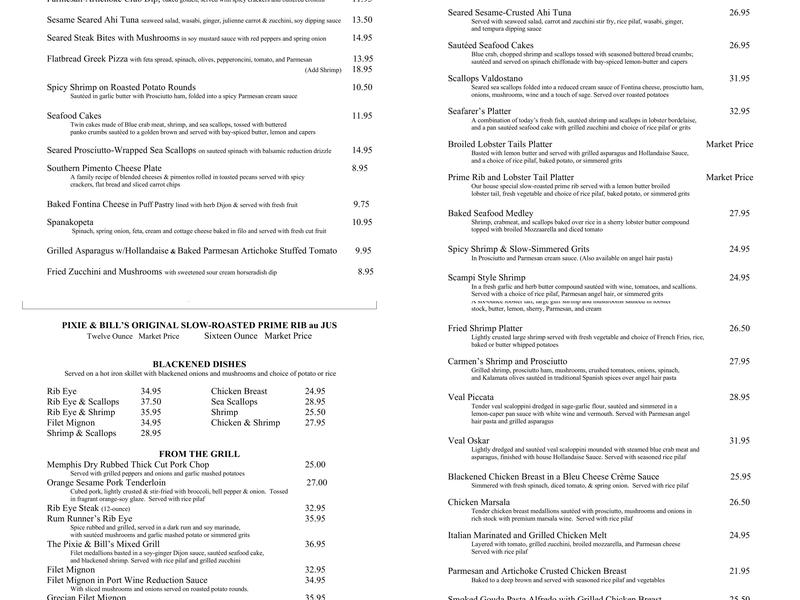 Pixie & Bill's Menu
