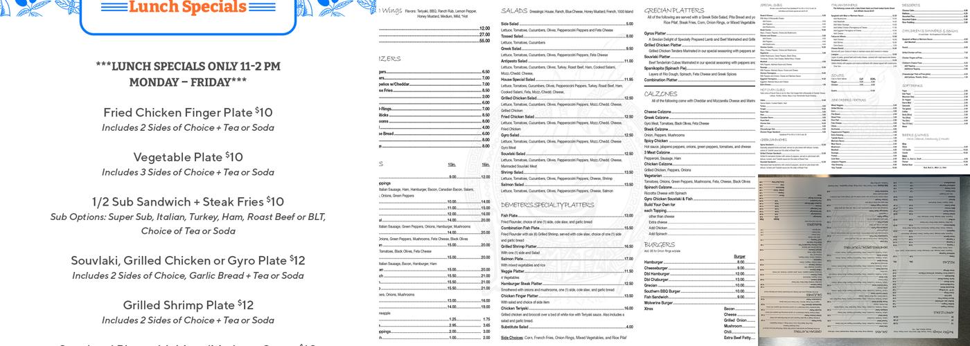 Demeter's Menu