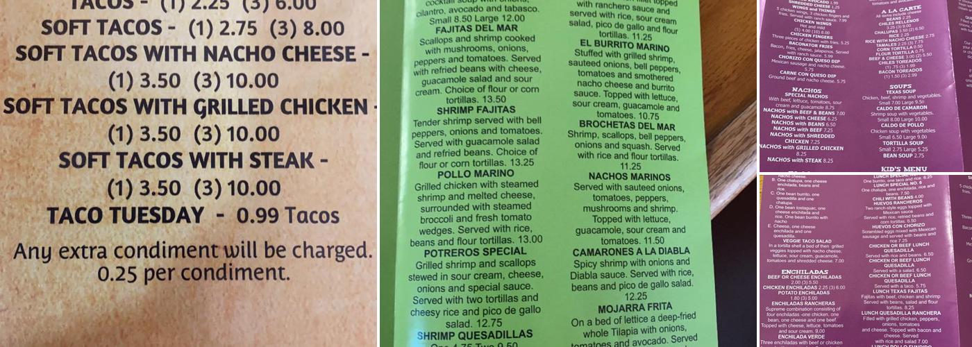 Los Potreros Mexican Restaurant Menu