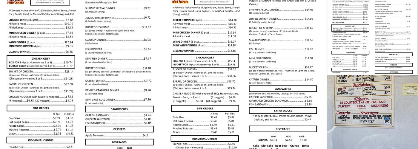 Maryland Fried Chicken Menu