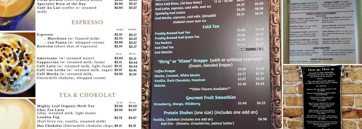 Krazy Kup Menu