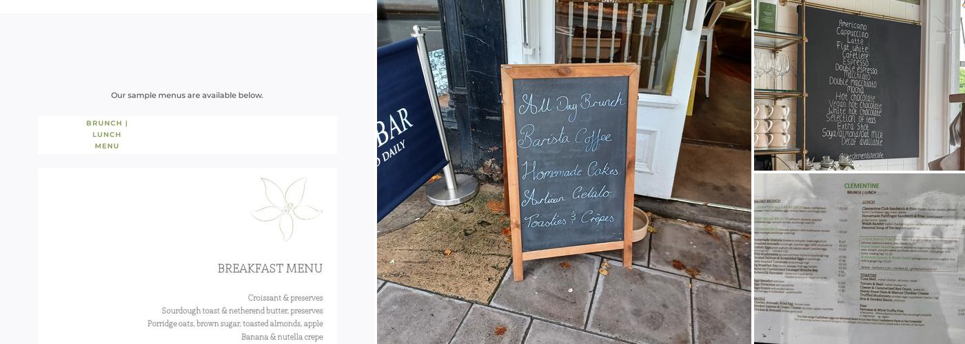 The Clementine Cafe Menu