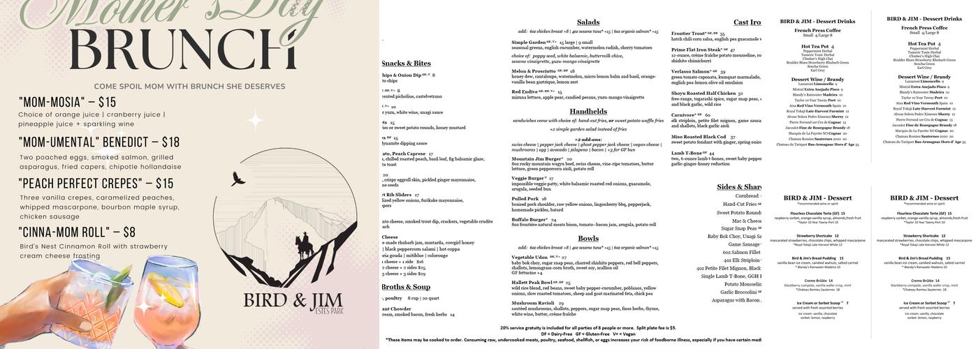 Bird & Jim Menu