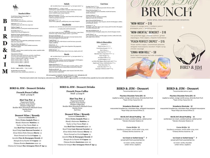 Bird & Jim Menu