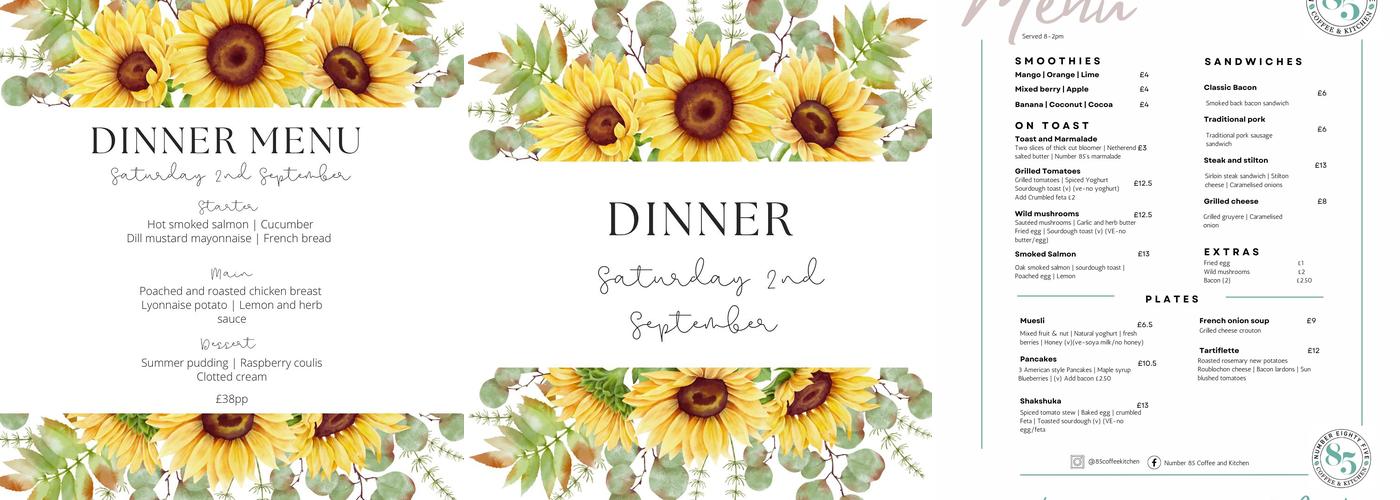 Number 85 Coffee & Kitchen Menu