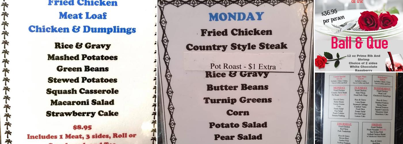 Ball & Que Restaurant Menu